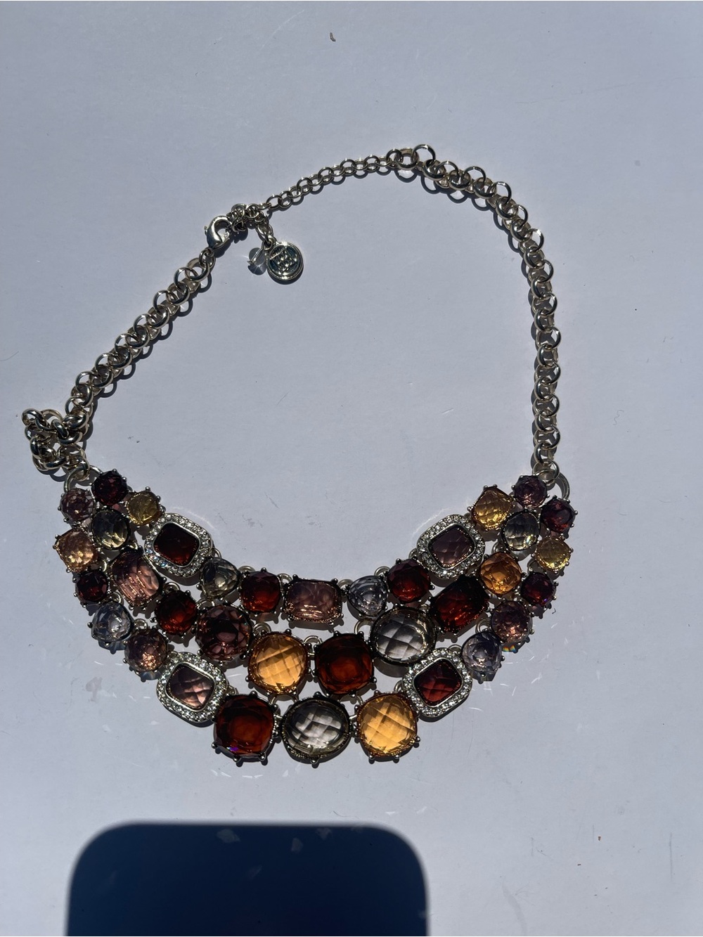 Dana Buchman Multicolor Faceted Gem Bib Necklace — Amber, Garnet & Purple Tones